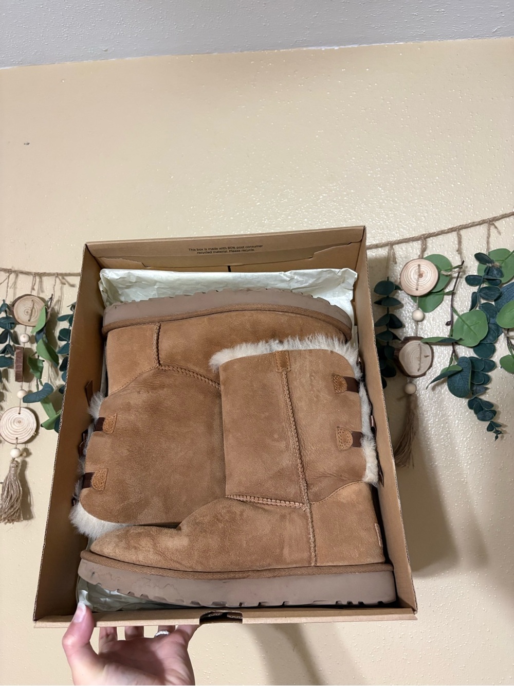 UGG Bailey Bow II Water Resistant Suede Fur Light Brown Boots Sz 9 EUC - Picture 10 of 16
